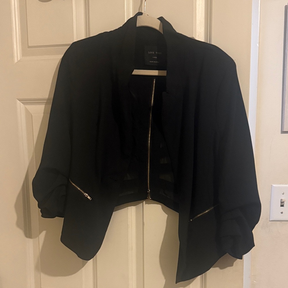 Love Tree Black Blazer with Zipper Accents